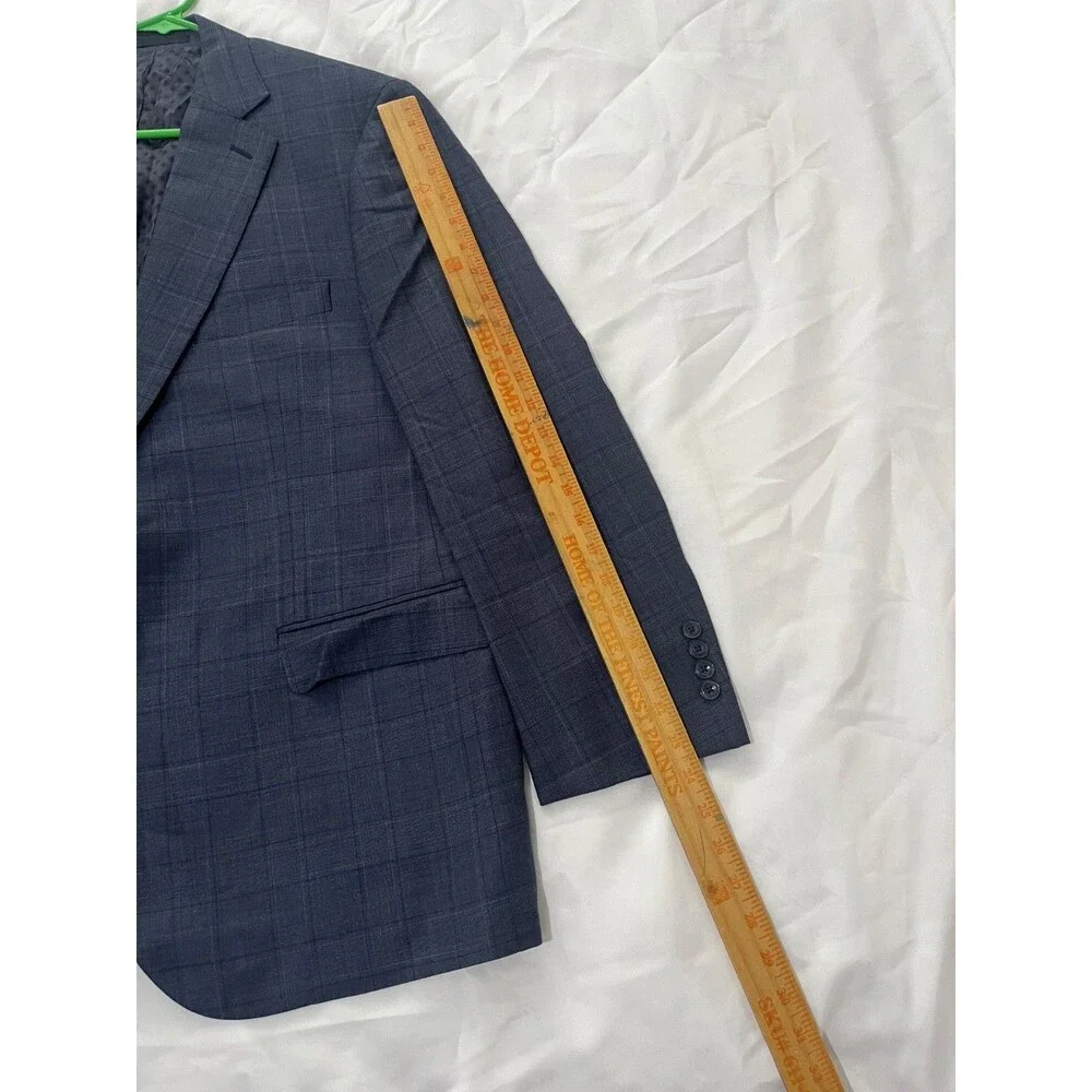 J Hilburn Blazer Mens 44R Blue Plaid Reda Flexo Stretch Wool Blend Sportscoat